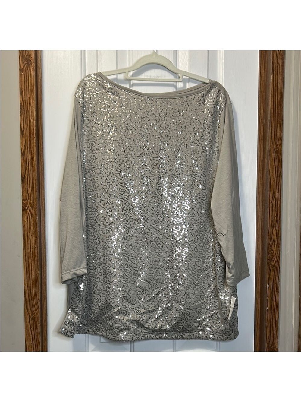 Sag Harbor Silver Sequin Oversized Blouse 2X NWT